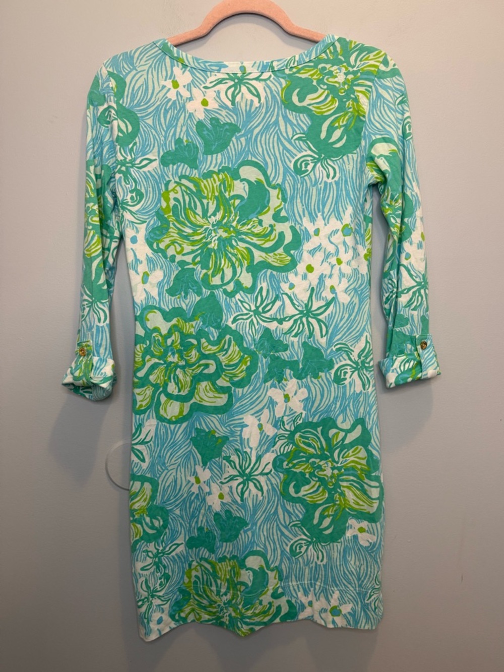 Lilly Pulitzer Palmetto T-Shirt Dress Wave Rider Lagoon Green Preppy Resortwear - Picture 2 of 6